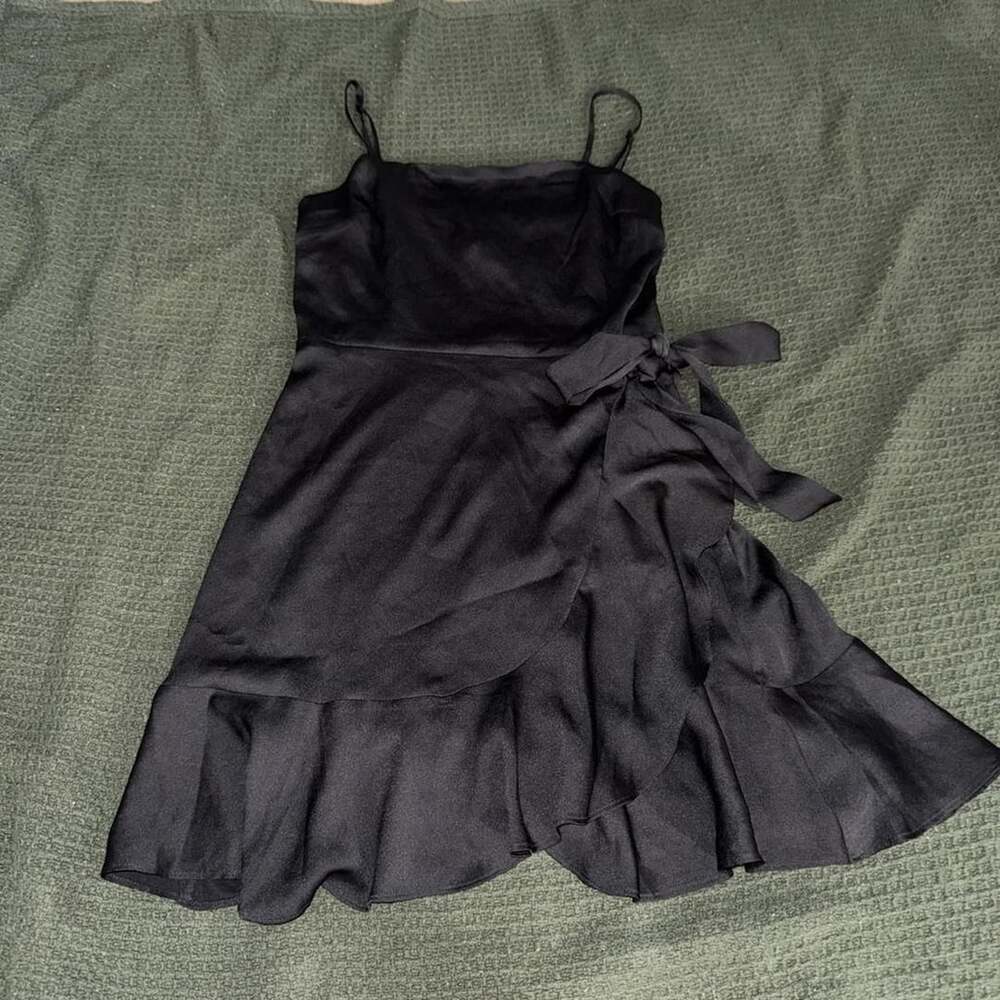 Express Black Satin Ruffle Mini Dress